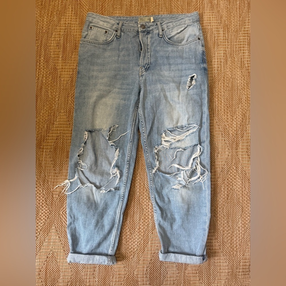 Topshop Moto Hayden Light Wash Ripped Denim Boyfriend Jeans Women's Size US 6-8